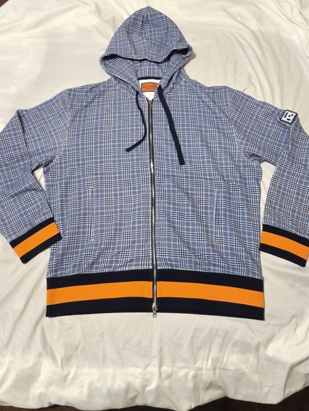 New! Rockridge French Loop Terry Lined Full Zip Hoodie Medium Blue White Orange